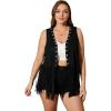 imageOYOANGLE Womens Plus Size Western Wear Cowgirl Outfits Fringe Trim Open Front Sleeveless Faux Suede Vest JacketBlack