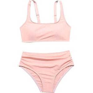 imageOYOANGLE Girls 2 Piece Swimsuit Sport High Waist Teen Kids Bikini Set Bathing Suit SwimwearPink