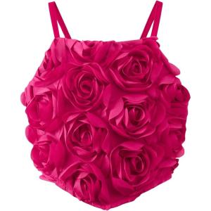 imageOYOANGLE Girls 3D Floral Appliques Smocked Cami Tops Party Spaghetti Strap Asymmetrical Hem Camisole Crop TopHot Pink
