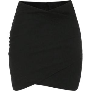 imageOYOANGLE Girls Asymmetrical Hem Zipper Back Wrap Short Skirt Ruched Solid Bodycon Elegant Pencil SkirtsBlack
