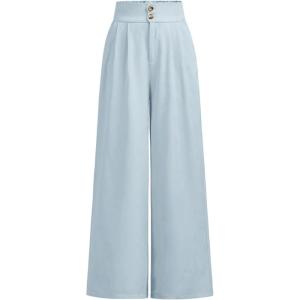 imageOYOANGLE Girls Button Down Elastic High Waist Wide Leg Pants Casual Solid Trousers with PocketsDusty Blue