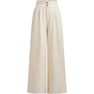 imageOYOANGLE Girls Button Down Elastic High Waist Wide Leg Pants Casual Solid Trousers with PocketsKhaki