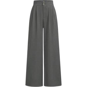 imageOYOANGLE Girls Button Down Elastic High Waist Wide Leg Pants Casual Solid Trousers with PocketsLight Grey