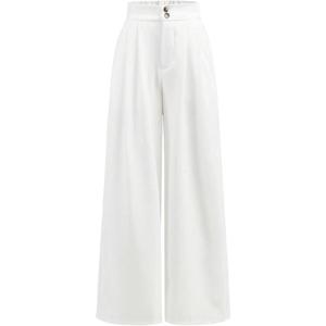 imageOYOANGLE Girls Button Down Elastic High Waist Wide Leg Pants Casual Solid Trousers with PocketsWhite