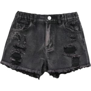 imageOYOANGLE Girls Cute Butterfly Print Ripped Denim Shorts Raw Hem Jeans Shorts with PocketBlack