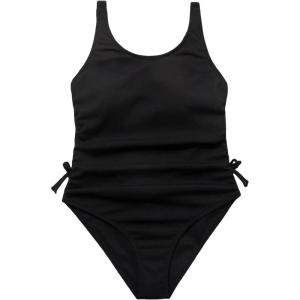 imageOYOANGLE Girls Cute Spaghetti Straps Round Neck Drawstring One Piece Swimwear Tie Bathing SuitBlack