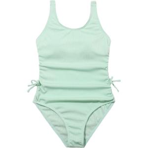 imageOYOANGLE Girls Cute Spaghetti Straps Round Neck Drawstring One Piece Swimwear Tie Bathing SuitMint Green