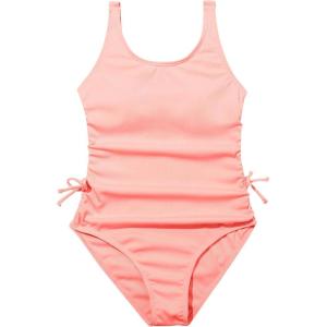imageOYOANGLE Girls Cute Spaghetti Straps Round Neck Drawstring One Piece Swimwear Tie Bathing SuitPink Medium
