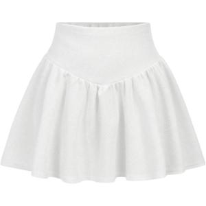 imageOYOANGLE Girls Elastic High Waist Short Skirt Cute A Line Casual Mini Skater SkirtsWhite