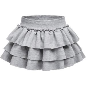 imageOYOANGLE Girls Elastic Waist Layered Ruffle Hem A Line Short Skirt Cute Pleated SkirtsGrey
