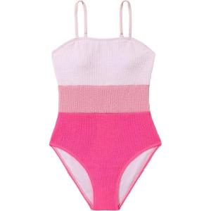 imageOYOANGLE Girls One Piece Swimsuits Colorblock Sleeveless Spaghetti Straps Wireless SwimwearPink