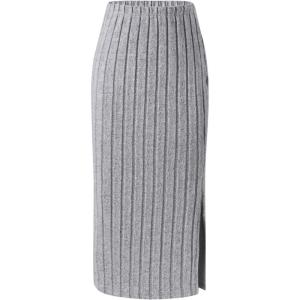 imageOYOANGLE Girls Split Side Ribbed Knit Midi Skirt Elastic High Waist Casual SkirtsGrey