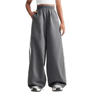 imageOYOANGLE Girls Striped Side Cargo Pants Elastic Waist Wide Leg Baggy Trousers Loose Parachute PantsGrey