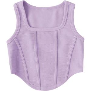 imageOYOANGLE Girls Textured Sleeveless Square Neck Asymmetrical Hem Crop Tank TopsLight Purple