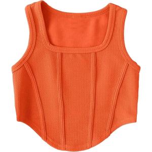 imageOYOANGLE Girls Textured Sleeveless Square Neck Asymmetrical Hem Crop Tank TopsOrange