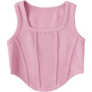 imageOYOANGLE Girls Textured Sleeveless Square Neck Asymmetrical Hem Crop Tank TopsPure Pink
