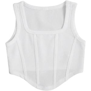 imageOYOANGLE Girls Textured Sleeveless Square Neck Asymmetrical Hem Crop Tank TopsWhite