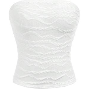 imageOYOANGLE Girls Textured Strapless Tube Top Knitted Slim Fit Bandeau Tank TopsWhite