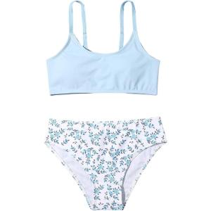 imageOYOANGLE Girls Two Piece Bikini Set Spaghetti Straps Bikini Top and Printed Bikini Bottom SwimwearBlue Floral