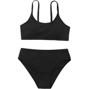 imageOYOANGLE Girls Two Piece Swimsuit High Waist Bikini Set Solid Swimwear Bathing SuitBlack