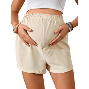 imageOYOANGLE Maternity Shorts High Elastic Waist Wide Leg Shorts Pregnancy Solid Comfy Loose Fit Casual ShortsKhaki