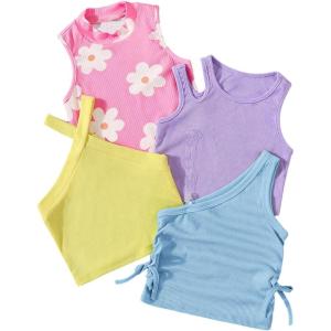 imageOYOANGLE Toddler Girls 4 Pack Ribbed Knit Crop Tank Tops Set One Shoulder Summer CamisolePurple and Blue