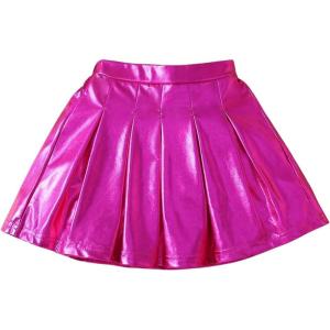 imageOYOANGLE Toddler Girls Metallic Pleated Short Skirts Party Dance Elastic Waist A Line SkirtHot Pink