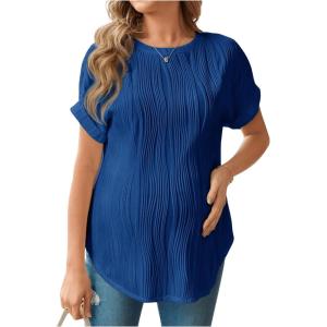 imageOYOANGLE Womens Casual Maternity TShirt Textured Short Sleeve Crew Neck Loose Tunic Top Pregnancy Blouse TeeRoyal Blue