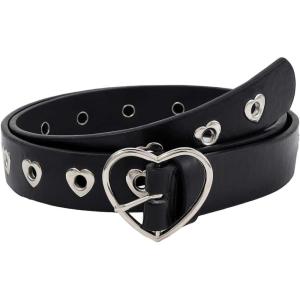 imageOYOANGLE Womens Cute Hollow Heart Buckle Belt Pu Leather Belts Casual Jeans Belt Ladies BeltBlack