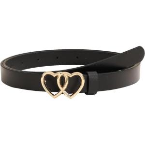 imageOYOANGLE Womens Double Heart Leather Belt Buckle Adjustable Skinny Belts Thin Belt for Jeans DressBlack
