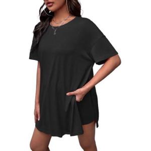 imageOYOANGLE Womens Maternity 2 Piece Outfits Short Sleeve Split Hem Tee Shirt and Shorts SetBlack