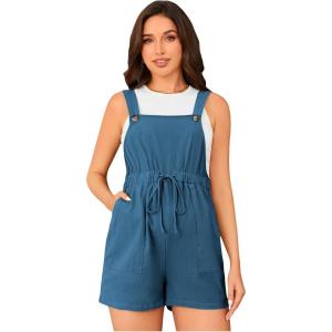 imageOYOANGLE Womens Maternity Button Sleeveless Drawstring High Waist Short Overall Casual Romper with PocketBlue Plain