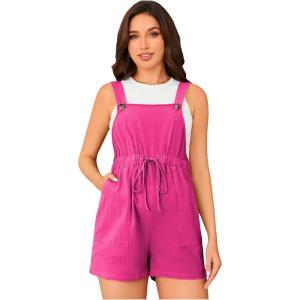 imageOYOANGLE Womens Maternity Button Sleeveless Drawstring High Waist Short Overall Casual Romper with PocketHot Pink