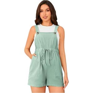 imageOYOANGLE Womens Maternity Button Sleeveless Drawstring High Waist Short Overall Casual Romper with PocketMint Green