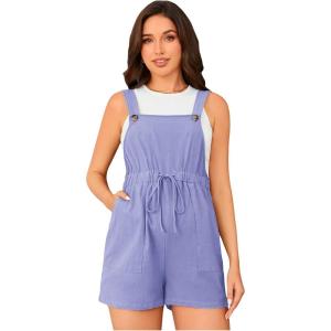 imageOYOANGLE Womens Maternity Button Sleeveless Drawstring High Waist Short Overall Casual Romper with PocketPurple Solid