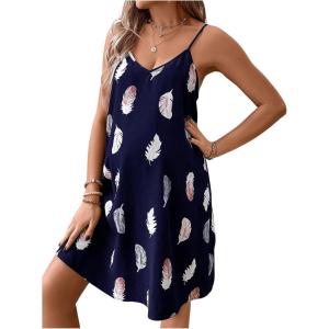 imageOYOANGLE Womens Maternity Floral Print Cami Dress V Neck Spaghetti Strap Loose Pregnancy Short DressesDark Blue