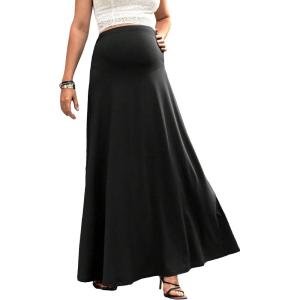 imageOYOANGLE Womens Maternity High Waist A Line Flared Swing Pregnancy Long Maxi SkirtBlack
