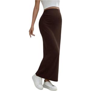 imageOYOANGLE Womens Maternity High Waist Long Maxi Skirt Casual Solid Adjustable SkirtsChocolate Brown
