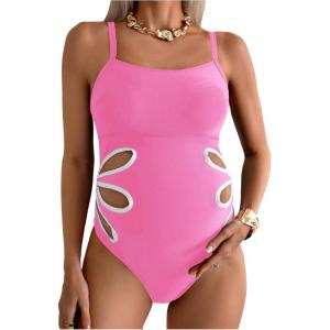 imageOYOANGLE Womens Maternity One Piece Swimsuits Cut Out Spaghetti Strap Pregnancy Bathing Suits SwimwearPink