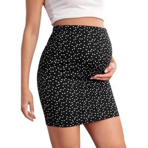 imageOYOANGLE Womens Maternity Over The Belly High Waist Pregnancy Bodycon Short Pencil SkirtBlack