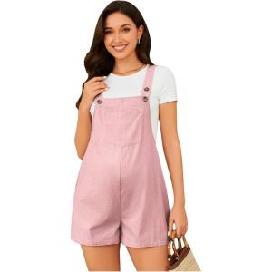 imageOYOANGLE Womens Maternity Overall Shorts Tie Knot Strap Short Romper Jumpsuit with One PocketsLight Pink