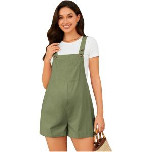 imageOYOANGLE Womens Maternity Overall Shorts Tie Knot Strap Short Romper Jumpsuit with One PocketsSolid Army Green