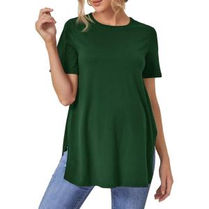 imageOYOANGLE Womens Maternity Shirts Split Hem Short Sleeve Loose Tunic Tops Tee Casual Pregnancy ClothesDark Green