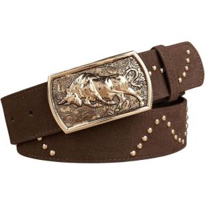 imageOYOANGLE Womens PU Leather Western Waist Belt Metal Buckle Retro Vintage Cinch Belts for JeansBrown