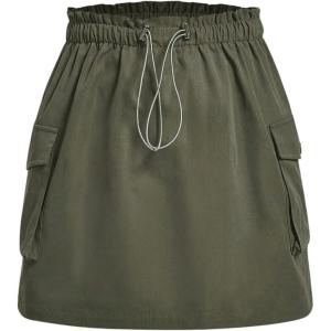 imageOYOANGLE Womens Plus Size Drawstring Elastic Waist Cargo Skirt Flap Pocket Skirts StreetwearArmy Green