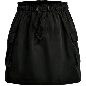 imageOYOANGLE Womens Plus Size Drawstring Elastic Waist Cargo Skirt Flap Pocket Skirts StreetwearBlack