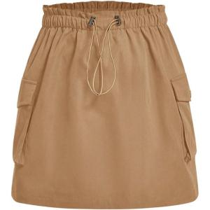 imageOYOANGLE Womens Plus Size Drawstring Elastic Waist Cargo Skirt Flap Pocket Skirts StreetwearKhaki