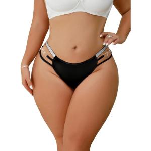 imageOYOANGLE Womens Plus Size Glitter Ring Linked Cut Out Low Rise Panty Briefs Bottom UnderwearBlack