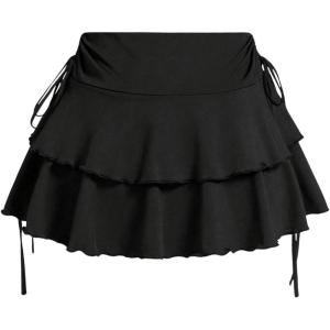 imageOYOANGLE Womens Plus Size High Waisted Bow Knot Side Layered Y2K A Line Ruffle Skorts Mini SkirtBlack