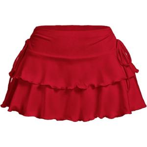 imageOYOANGLE Womens Plus Size High Waisted Bow Knot Side Layered Y2K A Line Ruffle Skorts Mini SkirtRed